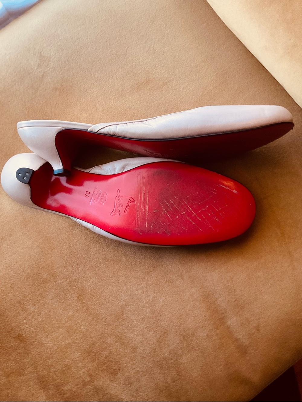 Christian sz 39 Louboutin Nude Leather Slip-On Mules - Picture 5 of 6